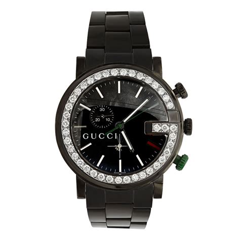 mens gucci watch black diamonds|men's gucci watch diamond bezel.